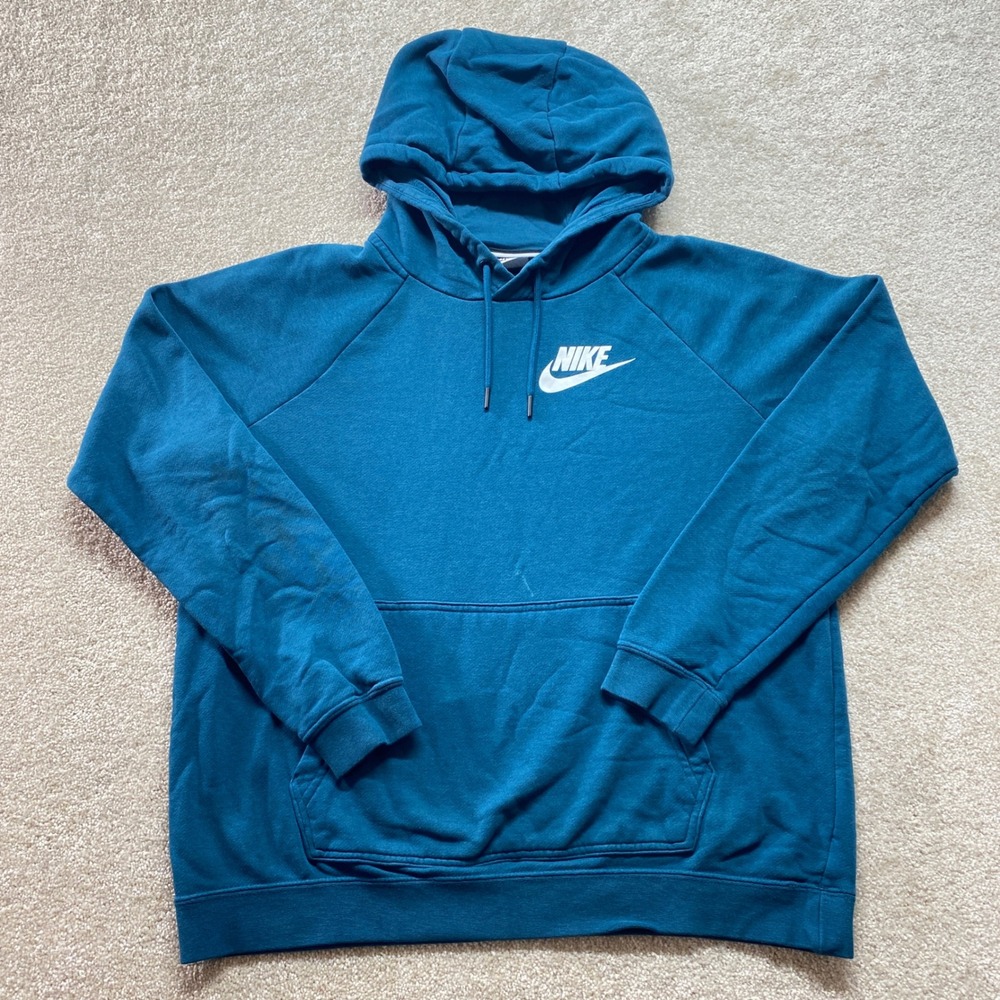 Nike Sweater Mens Medium Teal Blue Fleece Pullover Hoodie Athletic